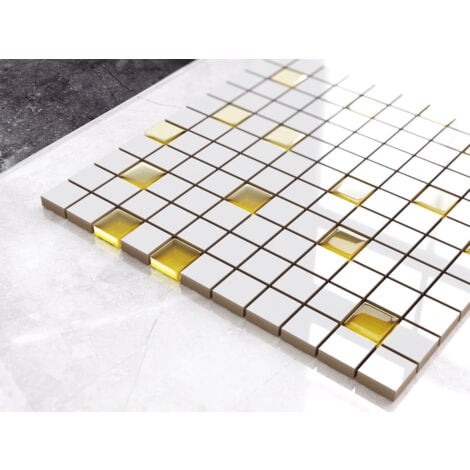 Mosaïque céramique sur filet pour salle de bain ou cuisine 30cm x 30cm - Yellow mandarin