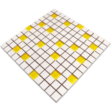 Mosaïque céramique sur filet pour salle de bain ou cuisine 30cm x 30cm - Yellow mandarin