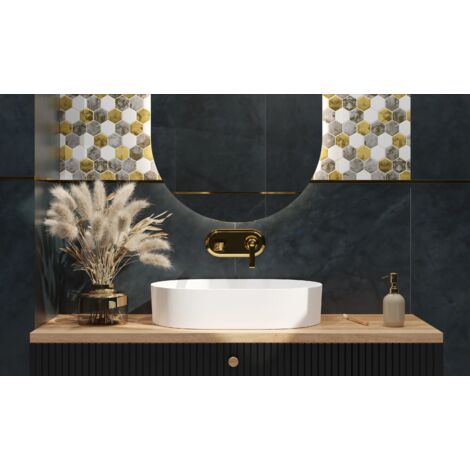 Mosaïque en filet de verre pour salle de bain ou cuisine hexagonale WHITE LAVA - 30,3 cm x 30 cm