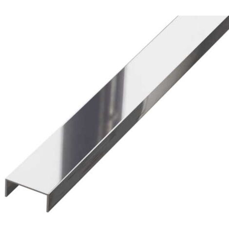 Profil U en acier inoxydable rectifié 244cm X 50mm X 9mm - argent poli