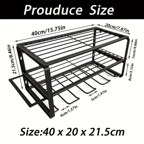 Organisateur d'outils électriques - Porte-Outil pour Perceuse - Étagère Robuste pour Outils & 1 Support à 3 Niveaux pour Perceuse Sans Fil - Étagère Flottante Murale pour le Rangement de 4 Porte-Outil