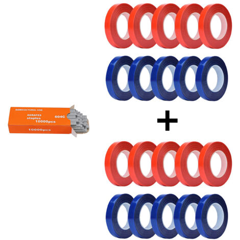 Soojook 20 Rouleaux Ruban Végétal + 10000 Agrafes - Ruban Adhésif PVC Pour Machine à Nouer Branches, Fruits Et Légumes