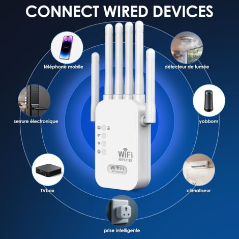 Répéteur WiFi 1200 Mbps Dual Band 5 GHz 2.4 GHz Extender Signal WiFi Maison Ethernet/LAN/WPS, Mode AP/Répéteur/Routeur, Facile à configurer, Compatible avec Modem Fibre ADSL Plusieurs Routeurs