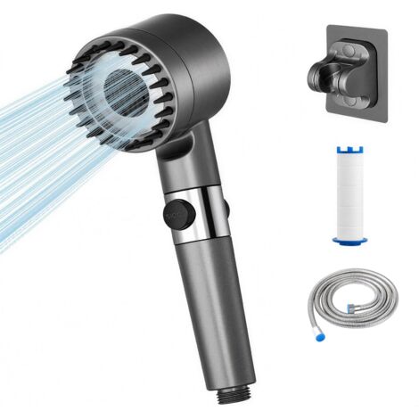 Pommeau de Douche Filtrant Anti-Calcaire Haute Pression - Douchette à Main 3 Modes + Mode Nettoyage "Power Wash" - Flexible 1.5m et Support Sans Perçage Inclus - Économie d'Eau