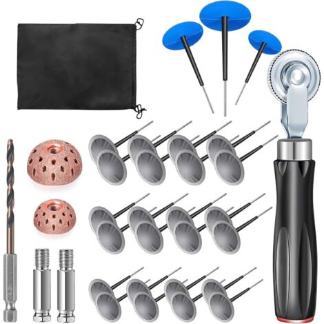 Kit de réparation de pneus 29 pièces avec 24 mèches champignon (34/40/50 mm), rouleau, roue de ponçage, foret 4 mm et sac de rangement – Pour voiture, moto, vélo, camion et pneus tubeless