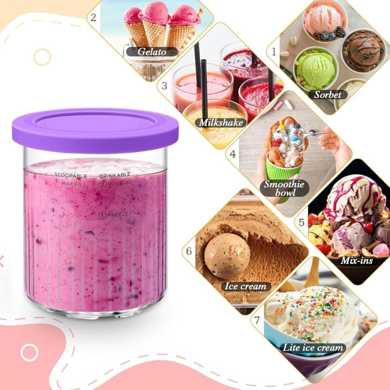 4 Contenitori Per Gelato Fatti In Casa Con Coperchio Per Ninja Creami | Coppe Di Ricambio In Policarbonato, Senza BPA, Per Serie NC500 E NC501 - 3
