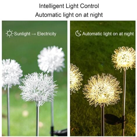Löwenzahn-Solar-Gartenleuchten, wasserdichte LED-Außenleuchten, Solarleuchten für Terrasse, Weg, Rasen, Hochzeitsdekoration (4 Stück/Warmweiß)