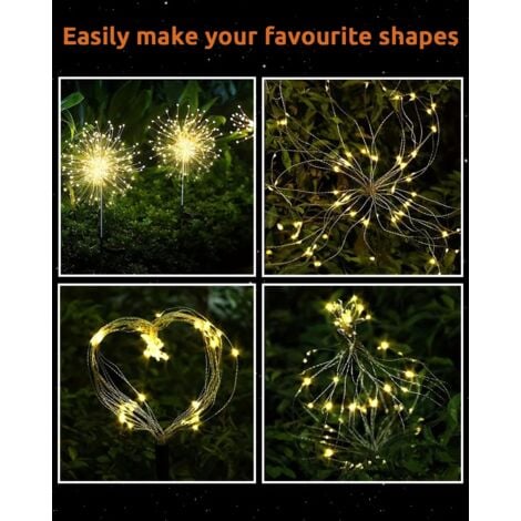 Solarleuchten für den Außenbereich, Solar-Feuerwerk, IP65 wasserdicht, 8 Modi, Solar-Löwenzahnlicht für Wege, Rasen, Terrasse, Hofdekoration – (2 Stück 120 LEDs/Warmweiß)