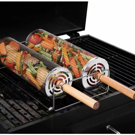 BBQ Devil Grillkorb Fuego - Edelstahl Mit Abnehmbarem Buchenholzgriff