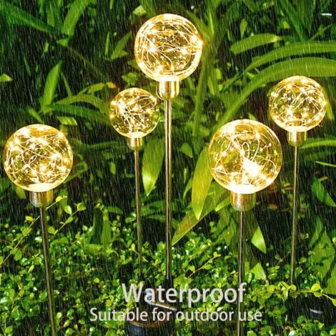 Solar-Schilfkugelleuchte, Gartenleuchte für den Außenbereich, Kupferdraht-LED-Rasenlampe, wasserdichte dekorative Straßenlaterne mit Pfahl (2er-Pack/Warmweiß)