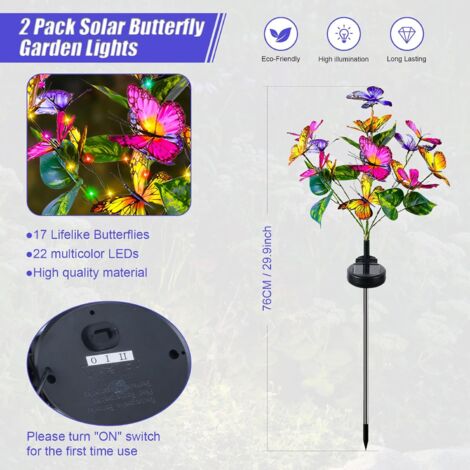 Solar-Gartenleuchten, Solar-Schmetterlingsleuchten für den Außenbereich, 2 Modi, wasserdicht, Landschaftsbeleuchtung, Wegeleuchten, Gartendekoration, Hochzeit, Weihnachten, Rasen, Terrasse [Energiekla