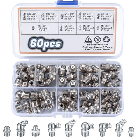 Produktbild von SOLUSTRE Schmiernippel-Sortiment 45-teilig – Metrisch M8x1, Gerade, Silber – Für Maschinen & Anlagen