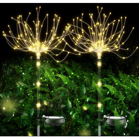 Solar-Gartenleuchten für den Außenbereich, IP65 wasserdichte Solar-Feuerwerkslichter, dekorative Außenbeleuchtung für Hof, Terrasse, Rasen, Party, Balkon, Muttertag (2 Stück 120 LEDs/Warmweiß)