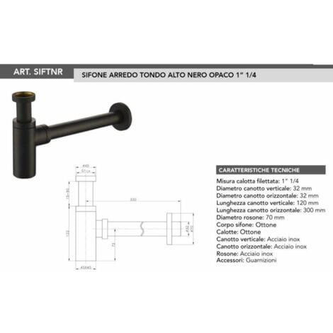 PIRALLA KITSCA1 mattschwarzes Abfluss- und Siphon-Set – rundes Modell – mattschwarz