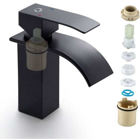 Waschtischarmatur Wasserhahn Bad Armatur Einhebelmischer Mischbatterie Waschbeckenarmatur für Badezimmer Waschbecken, Schwarz