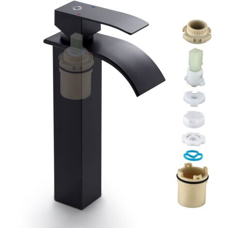 Schwarzer Waschbecken-Wasserhahn, Waschbecken-Wasserhahn, Wasserfall-Wasserhahn, hoher Wasserfall-Auslauf-Waschtisch-Wasserhahn für Badezimmerwaschbecken
