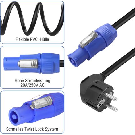 EU-Stecker AC 20A Powercon-Verlängerungskabel, Powercon 250V Schuko ...