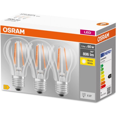 Osram - led retrofit classic a 60 7w/827 220-240v fil e27 box of 3 pcs - 4058075819290 - 4058075819290