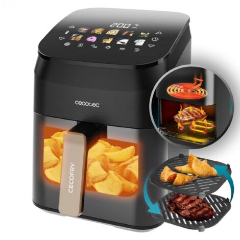 Cecotec Freidora de Aire sin Aceite - 8,5L - Plancha - Grill - Doble Resistencia - Ahumador Integrado - Air Fryer Cecofry&Grill Smokin' 8500. 2200W, Temperatura Regulable 40-200°C, 10 Menús
