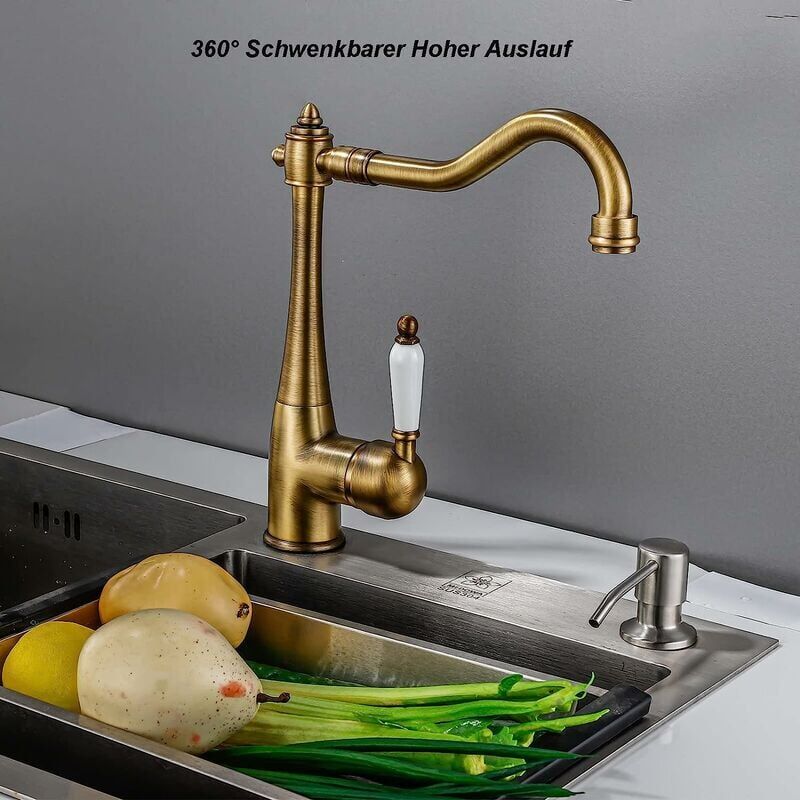 SOTBE Küchenarmatur Massiv Messing 1300g - 35cm Auslauf 360° Drehbar