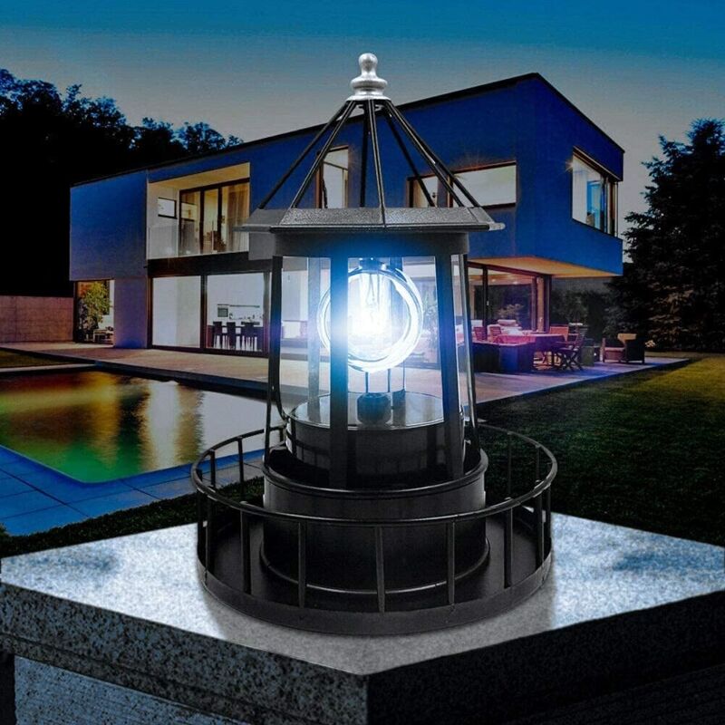 Solar-Leuchtturm Lampe Für Garten – Drehbar, Schwarz, 21 Cm, Automatisch Bei Dunkelheit