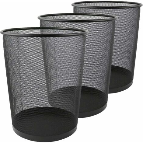 Ulisem 3er-Set Papierkorb, 12 l Metallgeflecht, Schreibtisch-Mülleimer, kleiner Mülleimer, Schlafzimmer, Küche, Büro, Badezimmer, 26,5 x 23,5 x 18,8 cm, Schwarz (1/5)