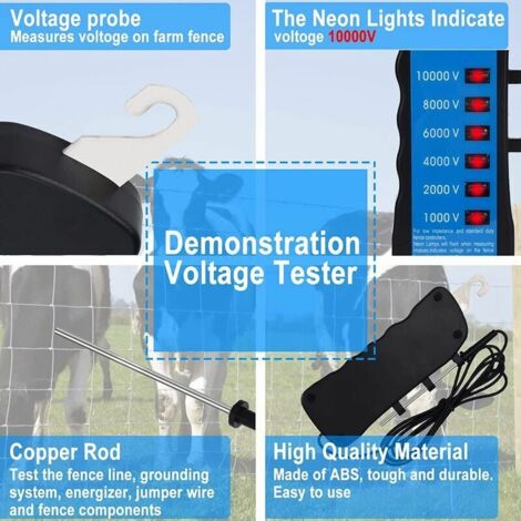 Produktbild von Digitaler Elektrozaun-Spannungsprüfer – 1000-10000 V, 6 LED-Anzeigen, Wasserdicht, ABS+Kupfer, Ohne Batterie, Für Weide Und Garten