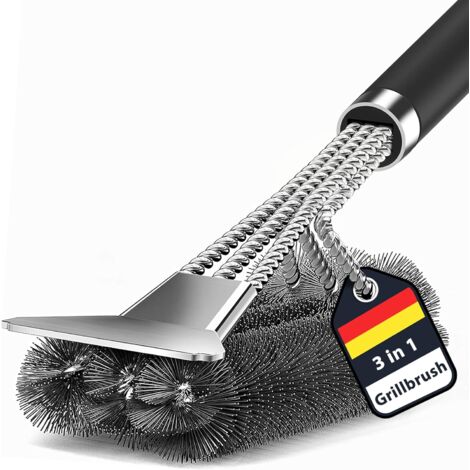 3-in-1 Edelstahl Grillbürste Set - Rostfrei Mit Schaber & Hitzeschutz