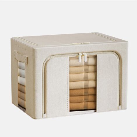 Hochwertiger Stoff aus 100 % natürlicher Baumwolle, 66 l, große Aufbewahrungsbox für Kleidung mit Reißverschluss, Aufbewahrungsbox für Bettwäsche, faltbare, stapelbare Aufbewahrungstasche, Beige