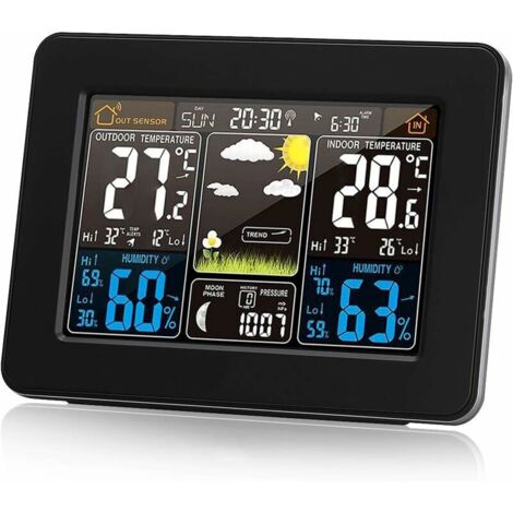 Ulisem Kabellose Wetterstation mit Alarm und Temperatur/Luftfeuchtigkeit/Barometer/Alarm/Monduhr/Wetter mit digitalem Außensensor, Farbdisplay PT3365