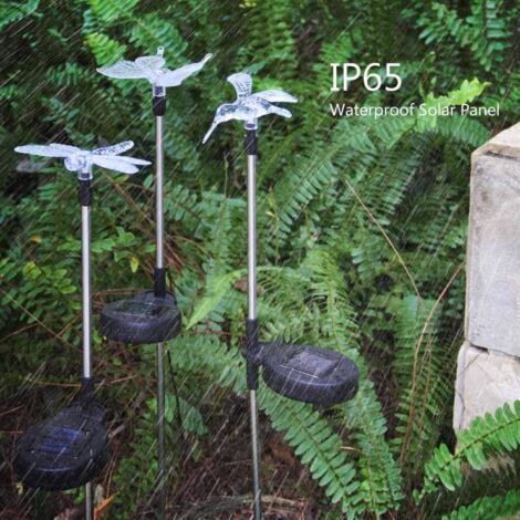 3er-Pack Solar-Gartenleuchten, Schmetterling, Kolibri, Libelle, solarbetriebene LED, mehrfarbig