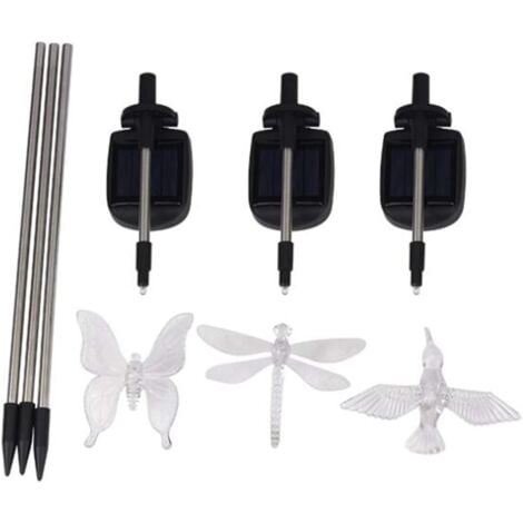 3er-Pack Solar-Gartenleuchten, Schmetterling, Kolibri, Libelle, solarbetriebene LED, mehrfarbig