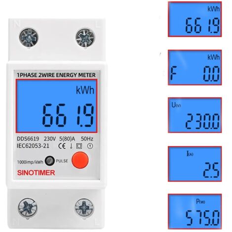 Einphasiger elektronischer Multifunktionszähler - LCD-Display mit Hintergrundbeleuchtung - DIN-Schiene - 5-80 A 230 V - Maße: 7,83,56,5 cm (1/5)