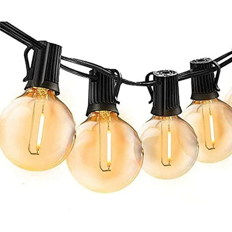 YMYNY Lichterkette für den Außenbereich, G4015 m, LED, warmweiß, 50 Glühbirnen, E12, wasserdicht, Lichterkette für Party, Garten, Terrasse
