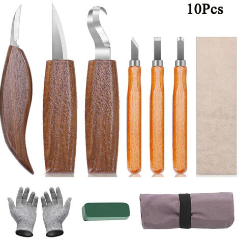 10-in-1-Holzschnitzwerkzeug-Set, inklusive Schnitzhaken, Holzschnitzwerkzeug, Kerbschnitzwerkzeug und Handschuhen. (1/5)