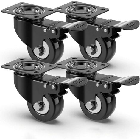 YMYNY 4 Stück 50 mm leise Lenkrollen, Möbelrollen mit Bremse, Schwerlastrolle 400 kg Tragkraft, Transportrollen für Palettenmöbel (schwarz) (1/4)