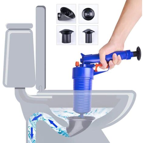 Toiletten-Pümpel - Hochdruck-Handpumpe mit 4 Adaptern, Abflussreinigungswerkzeug