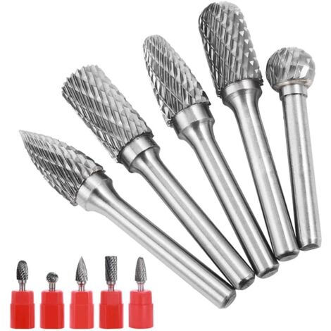 Crediri 6-teiliges 10-mm-Doppelschnitt-Frässtift-Set, Wolframkarbid-Stabschleifer, 1/4-Zoll-Zylinderschaft, Rotationsgravur-Bits für Holzbearbeitung, Metallpolieren, Gravieren, Bohren (1/5)
