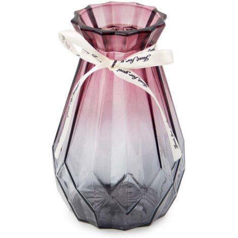 Mehrfarbige Glasvase mit Farbverlauf, geometrisch, facettiert, farbige Glasvase für Zuhause (Grau-Violett) (1/4)