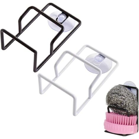 Crediri 2er-Pack Küchenschwammhalter mit Saugnapf, Spülschwammhalter mit Saugnapf, Wandmontage für Küche und Bad, Schwammhalter, Seife, Spülbürsten usw. (schwarz, weiß) (1/5)