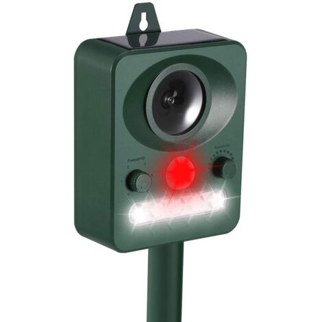 Ultraschall-Katzenabwehr, wasserdichtes Abwehrmittel, Solar- oder USB-Aufladung, Tierabwehr mit einstellbarer Frequenz und LED-Lampe für Katzen, Hunde und Füchse für Gärten und Felder