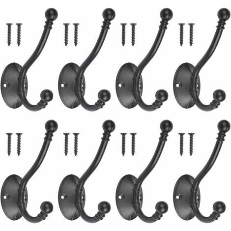 8er-Set Vintage-Kleiderhaken aus schwarzem Metall mit 16 Schrauben. Retro-Kleiderhaken aus schwarzem Metall zur Wandmontage zum Einschrauben, individueller Kleiderhaken für Badezimmer, Küchentür – Sch (1/5)