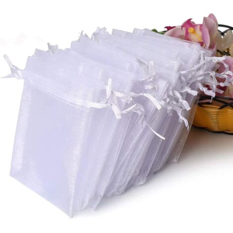 Crediri 100 Stück Premium-Organzabeutel, weiße Geschenkbeutel für Hochzeiten, mit Kordelzug, 4 x 4,72 (1/5)