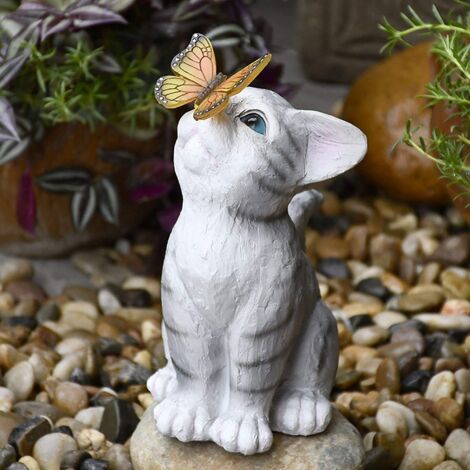 Crediri Katzen-Gartendekorationen, dekorative Schmetterlinge, Solarleuchten für draußen, Balkonarrangements, süße Katzen, Schmetterlinge, Harzdekorationen, Solarleuchten für draußen, kreative Tiere