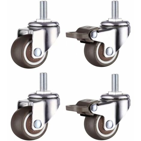 4er Set kleine Möbelrollen - 50 mm - TPE-Weichgummi (2 Stück mit Bremse) (50 mm) (1/5)