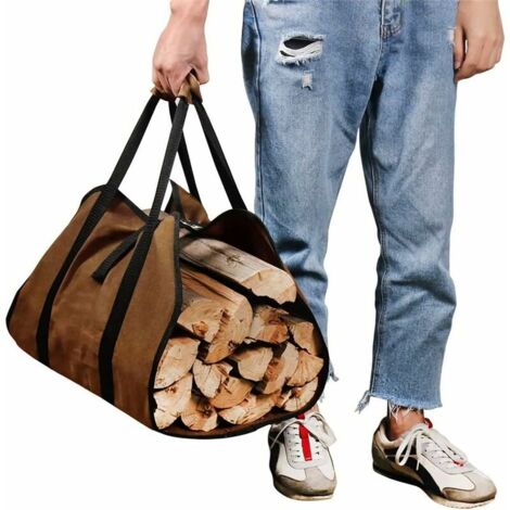 YMYNY Große Tragetasche für Brennholz, Canvas-Kaminholzträger, wasserabweisende Tragetasche für Brennholz, faltbares Kaminzubehör, ideal für Holzöfen, Camping, Strand (braun)