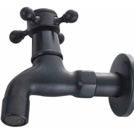 Ulisem Vintage-Kaltwasserhahn mit Einhebelmischer, G1/2-Schnittstelle – Wandmontierter Mopp-Wasserhahn für Badezimmerwaschbecken (schwarz) (1/4)