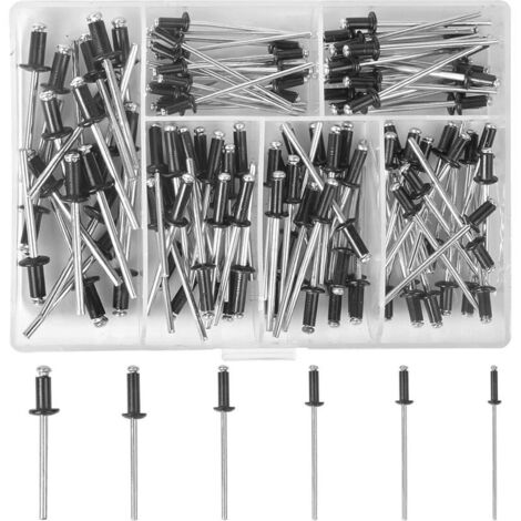 YMYNY 120-teilige Blindnieten, Aluminium-Blindnieten, schwarzes Blindnieten-Set, Metallnieten mit Aufbewahrungskoffer für Möbel für elektrische manuelle Nietpistolen, M2.4/M3.0/M3.2 (1/4)