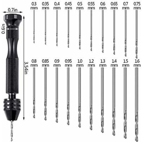 YMYNY 21-teiliges Stiftschraubstock-Set, inklusive Handbohrer-Stiftschraubstock und 20 Mini-Spiralbohrern (0,3–1,6 mm) für die Herstellung von Schmuckanhängern aus Holz, Ton und Harz zum Selbermachen (1/4)