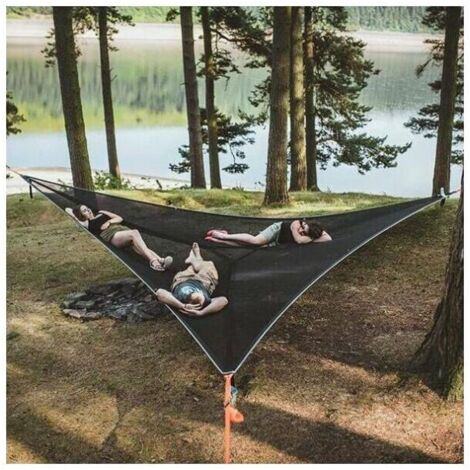 Ulisem Große Dreieck-Hängematte für den Himmel, Camping-Baum, tragbare Multiplayer-Hängematte für 3 Personen, Reisen, Hinterhof, Outdoor, Garten, Camping